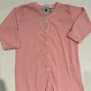 Petit Bateau - Girl - Pink & White Striped Footie w/Snaps - Size: 9M